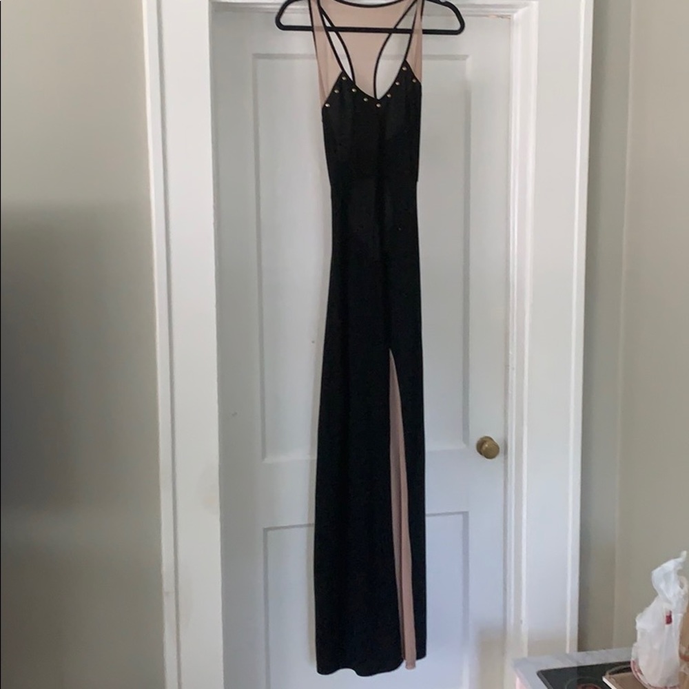 Stretchy tan and black maxi dress